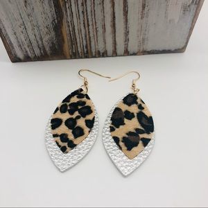 Leopard Print Double- layered Silver PU Leather Earrings
